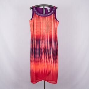 Catherines Colorful Sleeveless Dress w/ Beaded Neckline Purple Orange Size 1XWP
